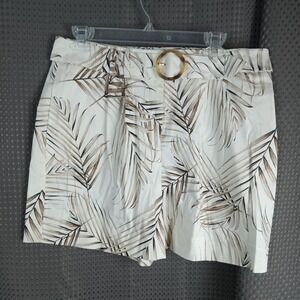 White House Black Market The 5" Palm Leaf Print Belted Shorts Women's Size 10